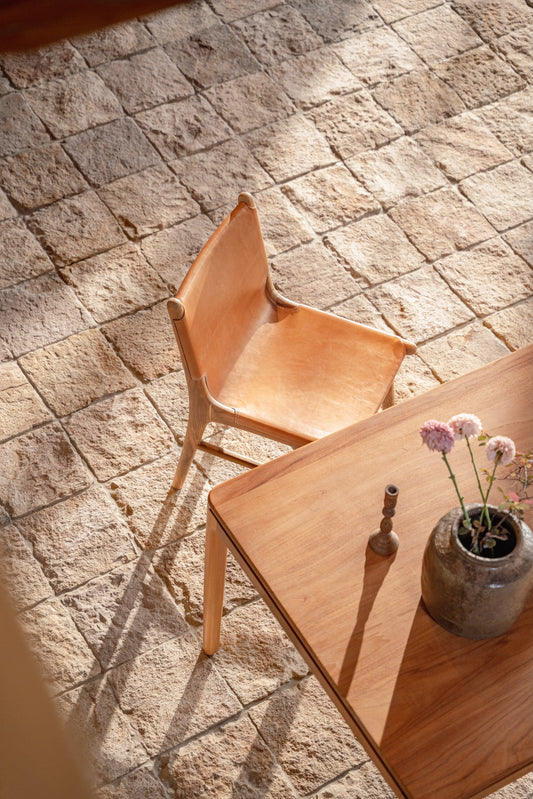 Sedia da pranzo Lola in teak e pelle