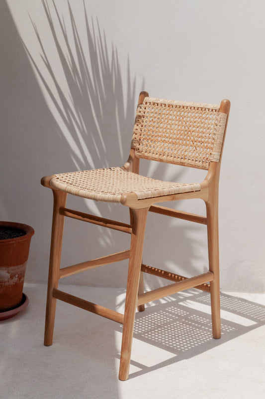 Sgabello da bar Nadia in teak e rattan