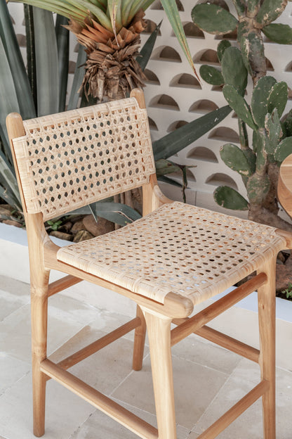 Sgabello da bar Nadia in teak e rattan