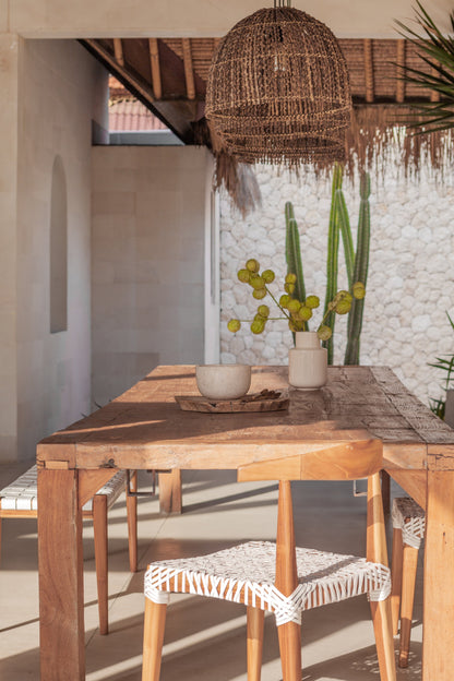 Sedia da pranzo Belinda in teak e pelle intrecciata 