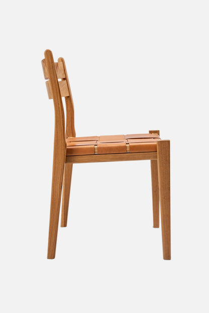 Sedia da pranzo Camelia in teak e pelle
