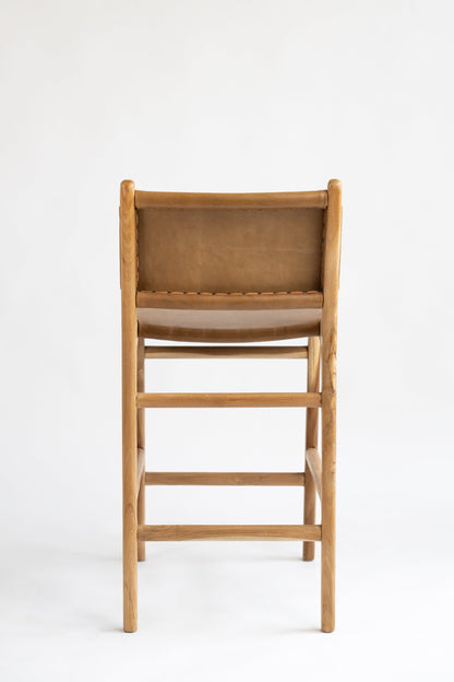 Sgabello da bar Dea in teak e pelle