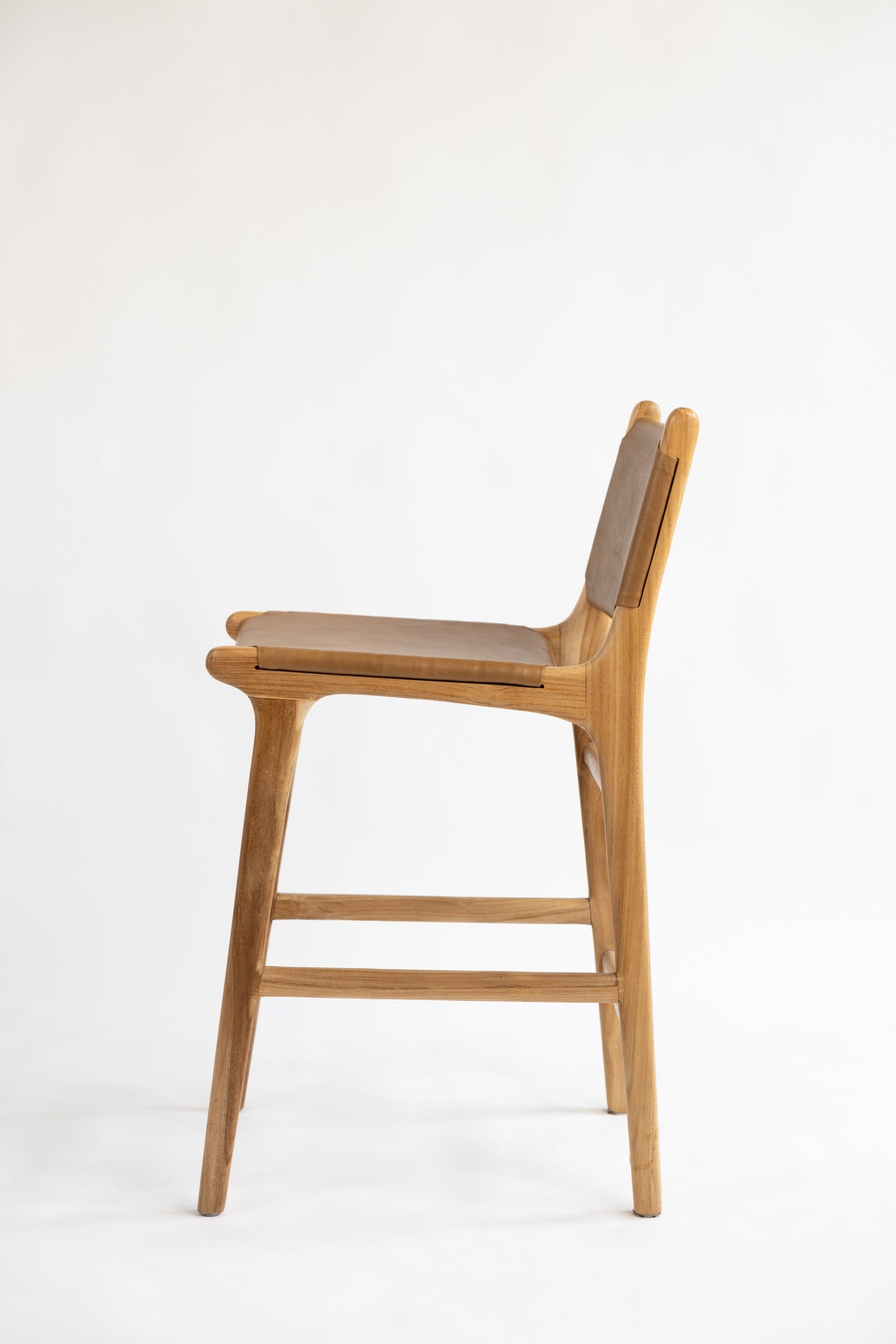Sgabello da bar Dea in teak e pelle