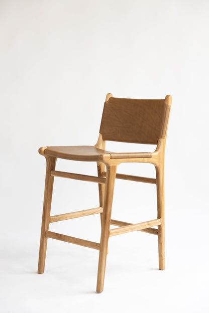 Sgabello da bar Dea in teak e pelle