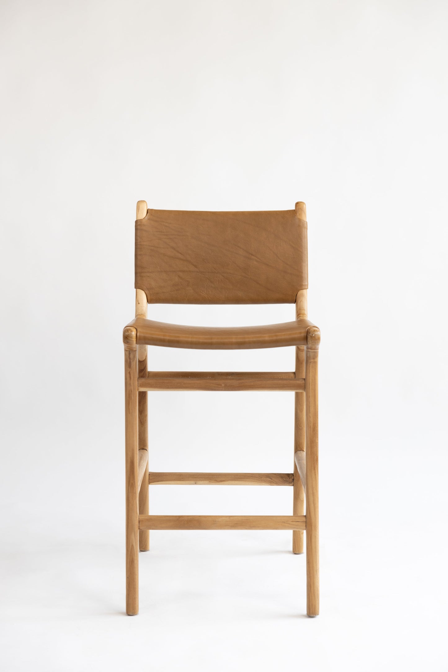 Sgabello da bar Dea in teak e pelle