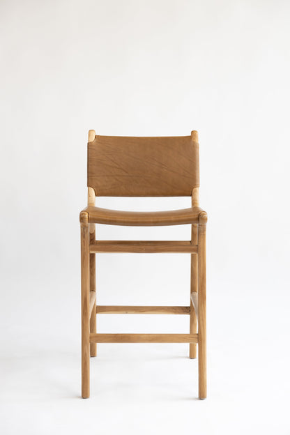 Sgabello da bar Dea in teak e pelle