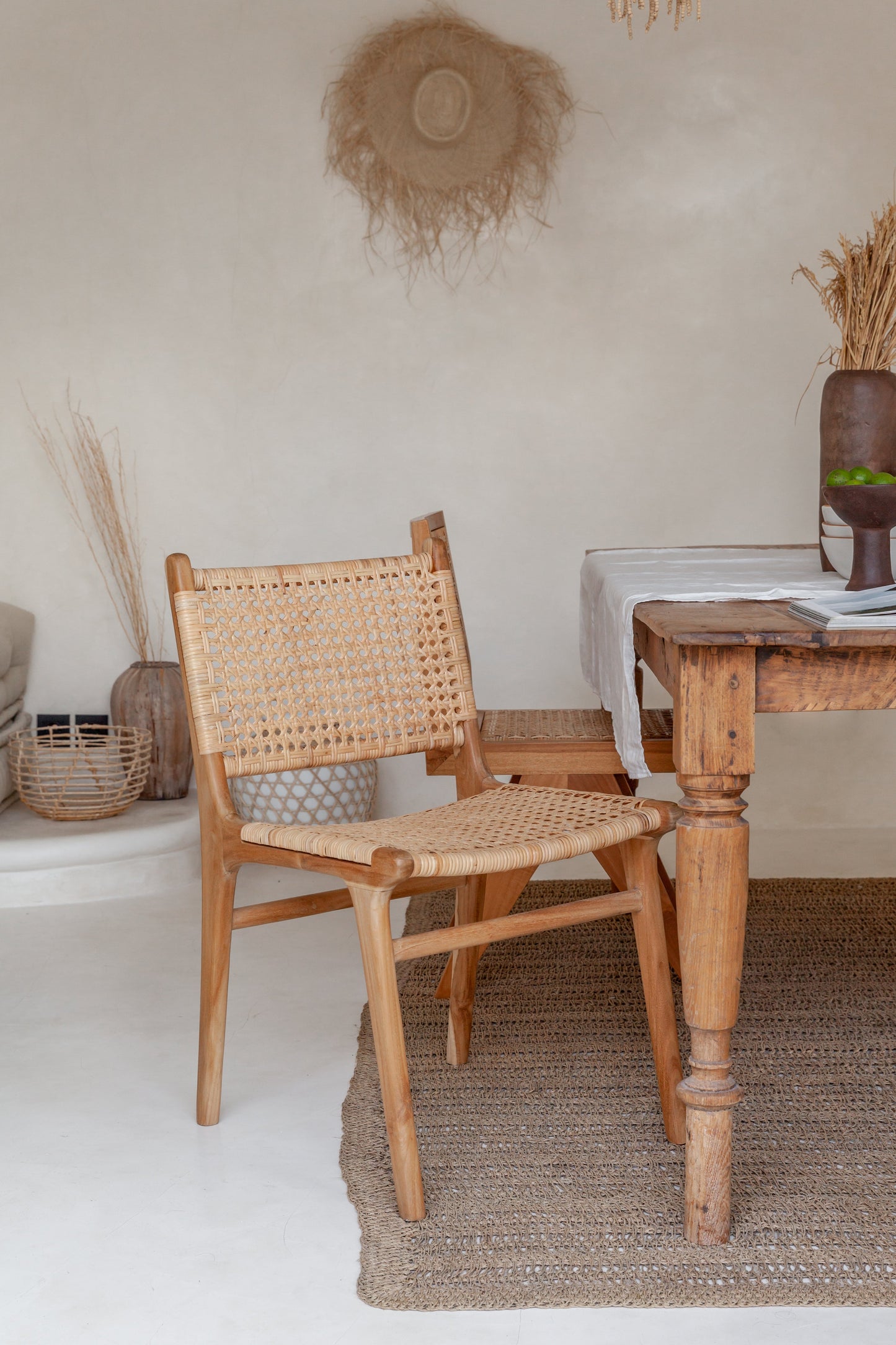 Sedia da pranzo Diana in teak e rattan