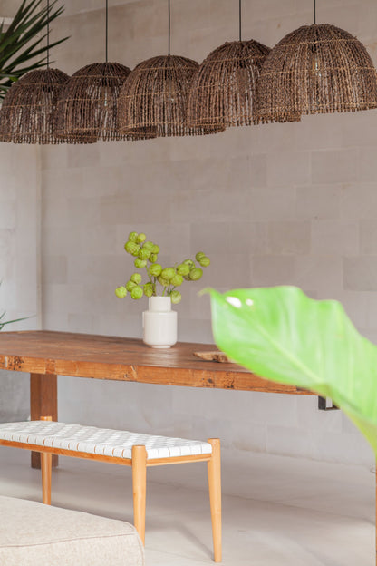 Panca Kila in teak e pelle intrecciata