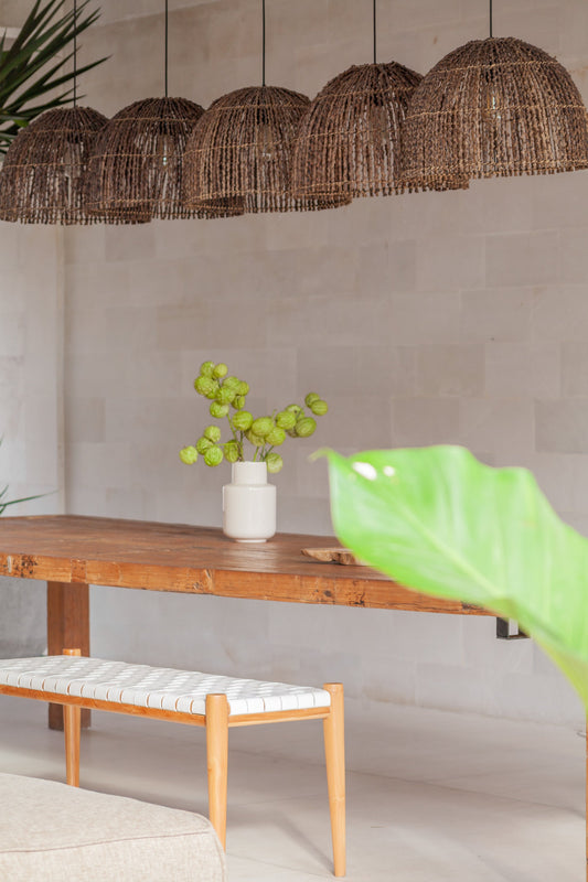 Panca Kila in teak e pelle intrecciata
