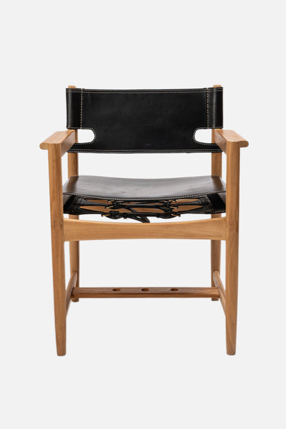 Sedia da pranzo Rava in teak e pelle