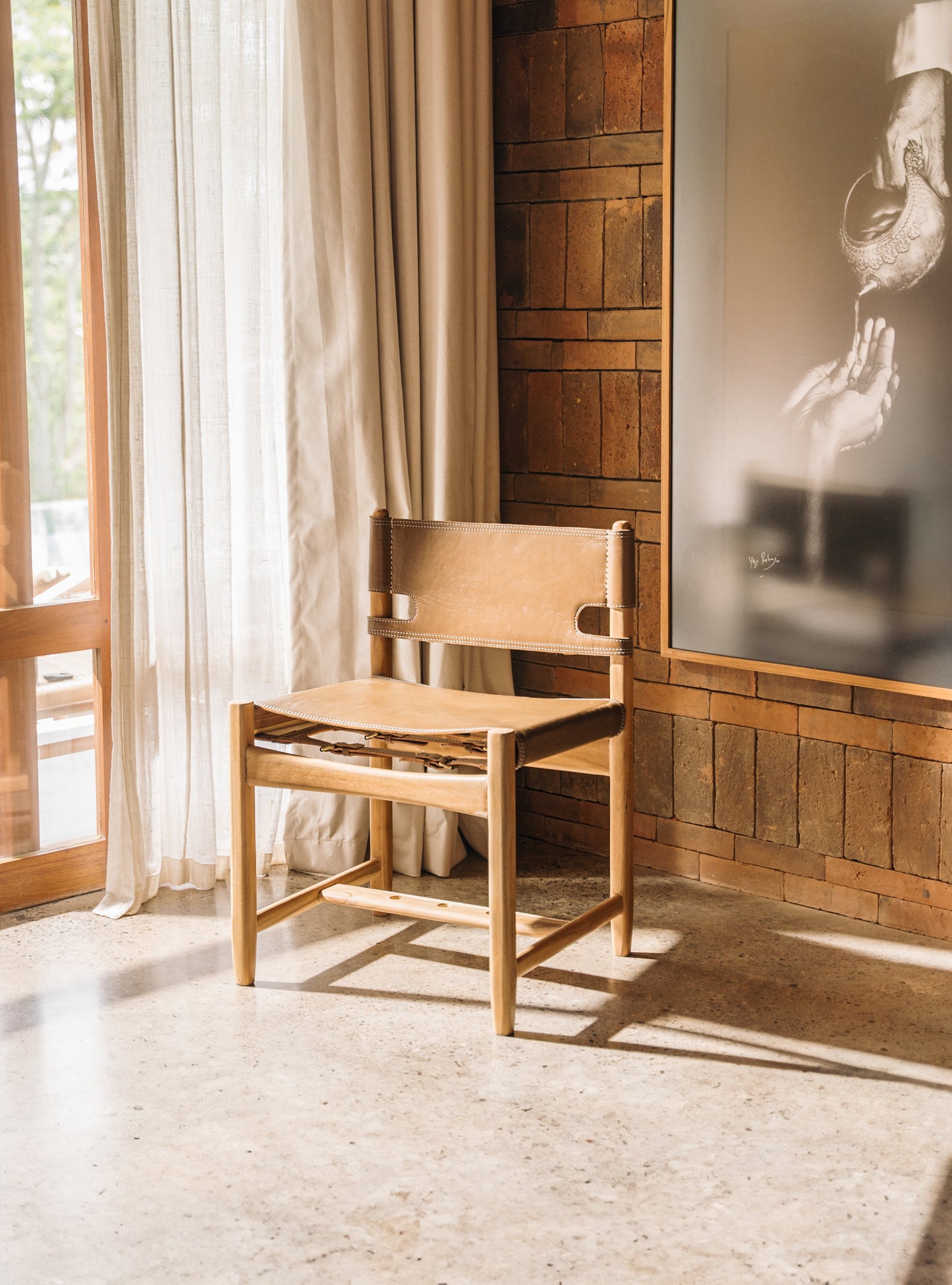 Sedia da pranzo Rava in teak e pelle